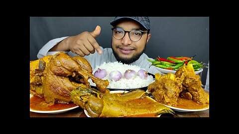 SPICY DESI WHOLE CHICKEN CURRY, SPICY MUTTON CURRY AND CAT FISH CURRY WITH RICE, EATING SHOW