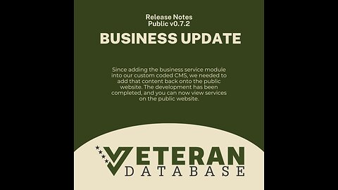 Public Website Release Notes v0.7.2 - Business Services