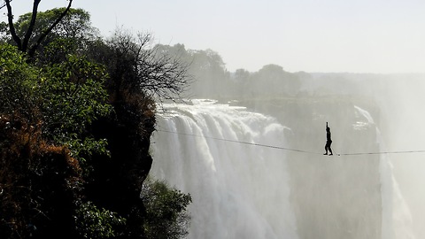 Athletes Cross Highline 100 Metres Above Victoria Falls