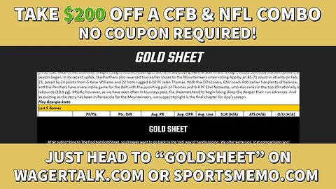 🏈 NFL and College Football Picks from GoldSheet | WagerTalk / Sportsmemo Promotion