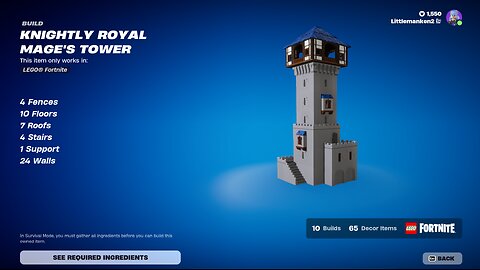 Fortnite Lego | Knightly Royal Mage's Tower Requirements and Castle Build | Chapter 5 Season 2.