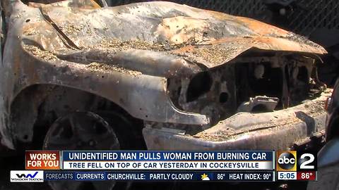 Cockeysville woman pulled from crushed, burning car, looking for her ‘guardian angel’