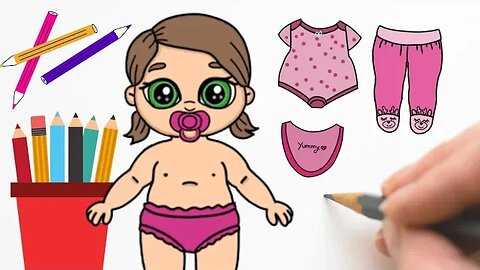 CONO DESENHAR BEBÊ+ ROUPINHAS LINDAS + BABADOR #bonecadepapel #bebe #paperdolls