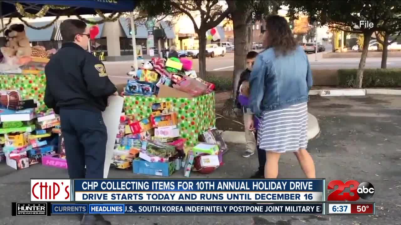 CHP Collecting Items for 10th Annual Chips for Kids Toy Drive