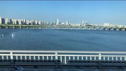 The scenery of the subway with an incredible clear sky.