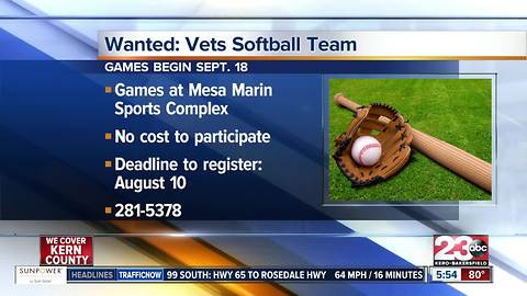 Local veterans are invited to join softball team