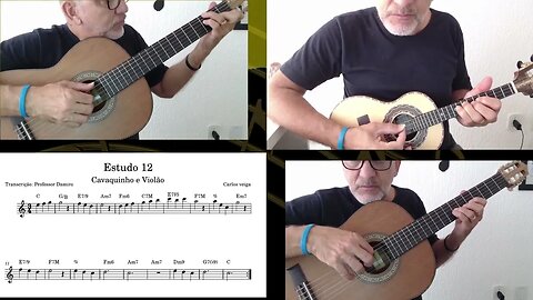 Estudo 12 de 20 de estudo de partitura para cavaquinho e violão