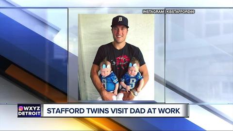 Matthew Stafford's twin girls visit him at Lions camp