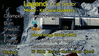 Destiny 2 Legend Lost Sector: Moon - K1 Crew Quarters 5-24-22