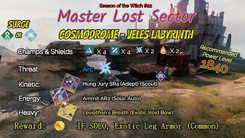 Destiny 2 Master Lost Sector: Cosmodrome - Veles Labyrinth on my Solar Hunter 11-27-23