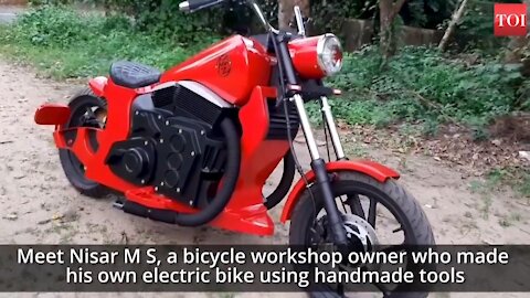 Bicycle repairman builds electric bike using handmade tools....so nice....really talented..