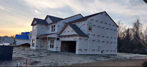 Drywall up. Mudding walls commences