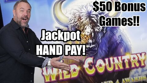 Wild Country Slot Machine! $50 MAX BET Bonus Rounds! Jackpot HAND PAY!