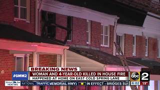 Woman, 4-year-old killed in NE Baltimore house fire