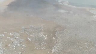 On a boardwalk in the Upper Geyser Basin