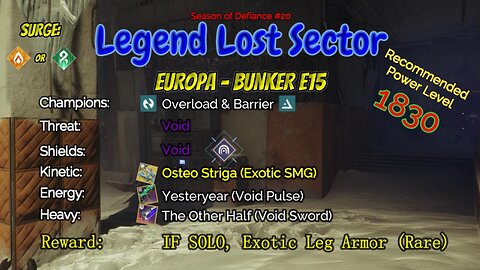 Destiny 2 Legend Lost Sector: Europa - Bunker E15 on my Titan 4-22-23