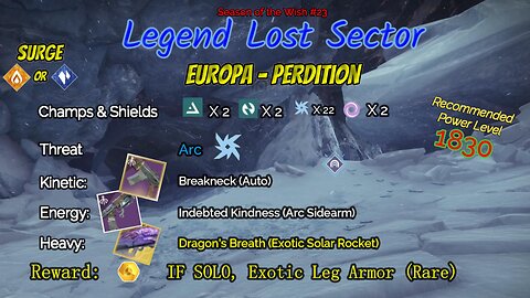 Destiny 2 Legend Lost Sector: Europa - Perdition on my Arc Hunter 2-5-24