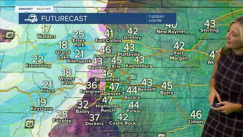 Snow in the Colorado high country, with gusty winds on the plains