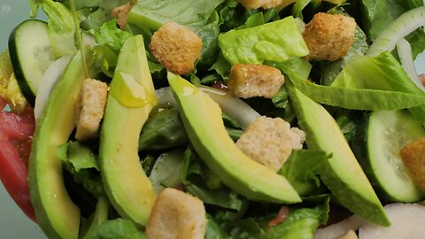 #🥑🥝Detailed view of a healthy salad Detailed view of a healthy salad with avocado, croutons,#🥑🥝