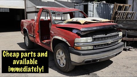 Pushing the roof around to square it up on the rollover Silverado