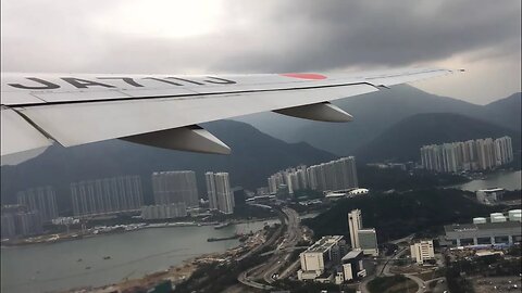 Japan Airlines Boeing 777-200ER taxi and TAKEOFF at Hong Kong Airport