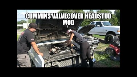 5.9 CUMMINS VALVE COVER HEAD STUD MOD ON CUMMINS SWAPPED SQUARE BODY DUALLY CHEVY