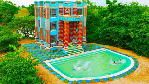 Build The Most Creative 4-Story Classic Mud Villa & Design Swimming Pool For Living In The Forest