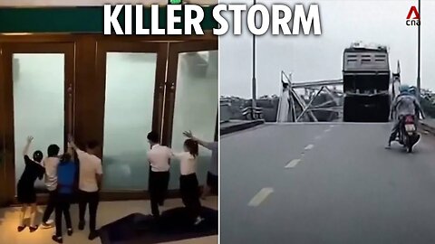 Vehicles plunge into river in bridge collapse as 126mph Typhoon Yagi brings destruction killing 82