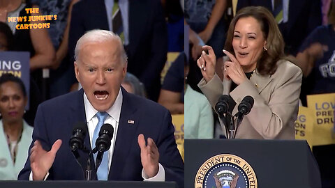 Biden yelling lies for Kamala, calls Trump "Donald Dump." Kamala praising Biden like he's a toddler.