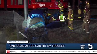 Car struck by trolley, driver killed