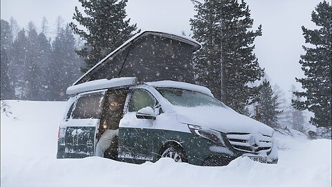 Car Camping CAUGHT IN A SNOW BLIZZARD [ Austrian Alps, 1800m Above Sea, Winter Van Life, ASMR ]