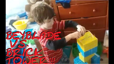 BeyBlade Destroys Brick Tower!!!