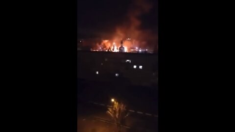 Intense fighting and buildings on fire in Sumy city, Ukraine.