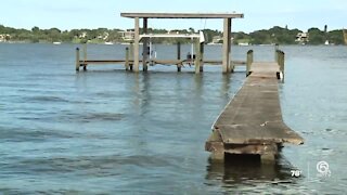 Closer view of damage done by unmanned boat in Stuart