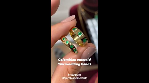 Colombian emerald round 18K bezel eternity wedding bands for sale