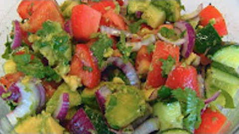 Betty's tomato, cucumber, and avocado salad