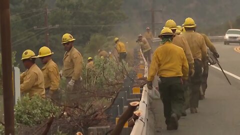 Line Wildfire Burns through Southern California Mountain Area