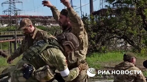 Surrender of Azov nationalist unit fighters and Ukrainian servicemen blocked at the Azovstal plant in Mariupol