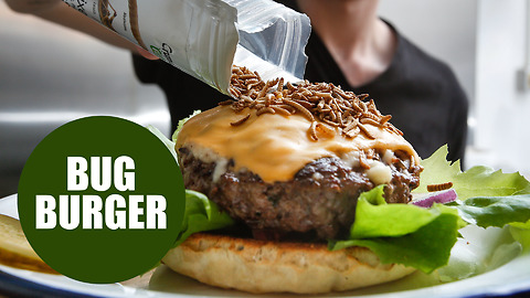 8oz burger topped with a generous sprinkling of dried insects