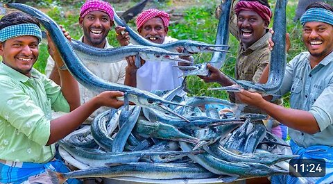 SNAKE Like Fish! 100 KG GARFISH Recipe Cooking | Fried and tawa