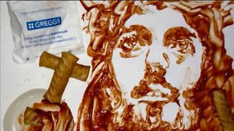 Painting of Jesus using...a sausage roll