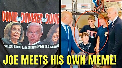 Joe Biden greeted a kid wearing a shirt where JOE’S FACE is featured on a ‘Dumb and Dumber’ meme 🤣