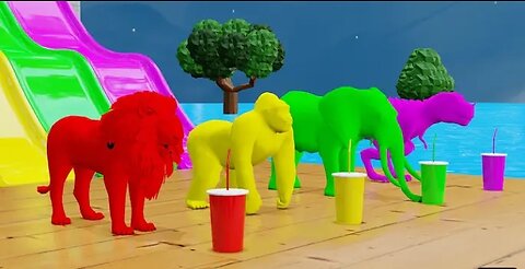 Choose Right Drink with Elephant Gorilla Cow Lion Dinosaur Wild Animals Games Fountain Crossing Game