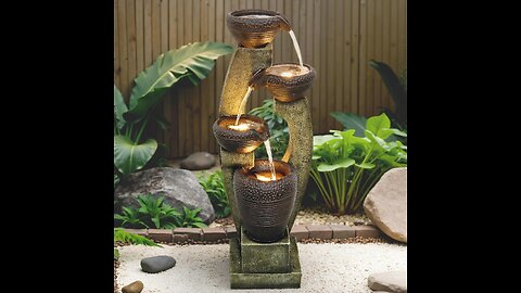 40'' Modern Outdoor Fountain with LED Lights - 4 Crocks Design