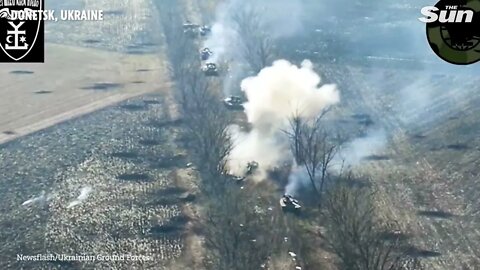 Entire column of Russian tanks destroyed by Ukrainian forces in Donetsk