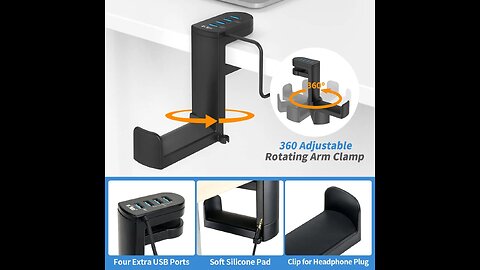 Headset Stand Holder Under Desk Hanger Hook Earphones Display Stand With USB Port