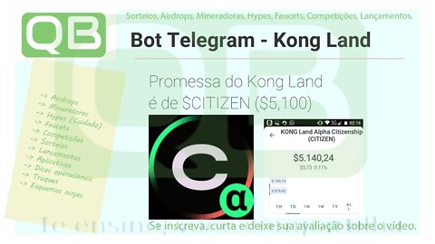 Airdrop - Bot do Telegram - Kong Land é de $CITIZEN ($5,100)