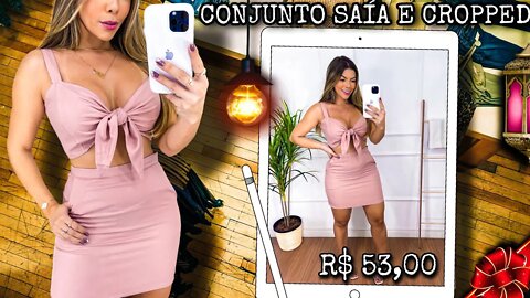 Conjunto saía e Cropped Feminino Todo Liso!