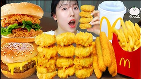 ASMR MUKBANG| Mac Crispy Burger, Quarter pound Cheese burger, Chicken Nugget, Cheese stick.