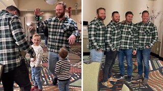 Epic Christmas prank with matching holiday shirts